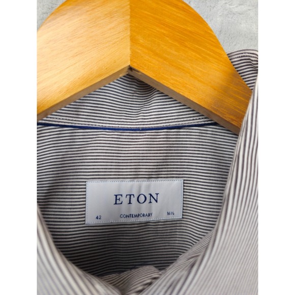 Eton Contemporary Gray Pinstriped Dress Shirt Mens Large Lightweight Casual - Picture 3 of 5